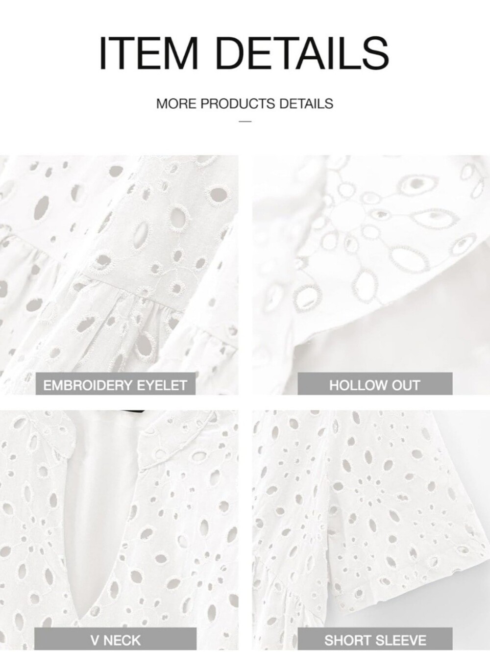 White Boho Embroidered Lace Eyelet Tiered Summer Mini Dress- Full & Plus Sizes - Picture 6 of 9